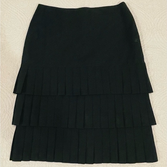CHANEL Dresses & Skirts - CHANEL Black Pencil Skirt Knee-length with Tiered Pleats